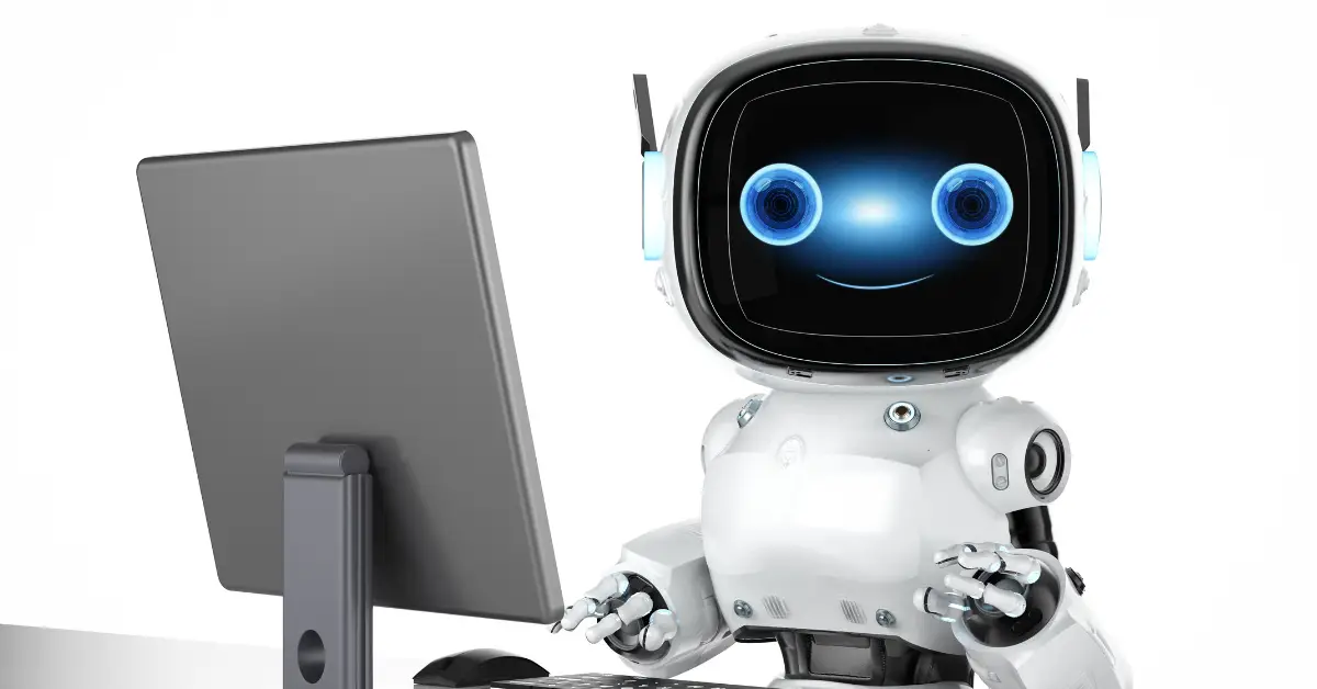 Image of friendly AI bot helping with productivity.