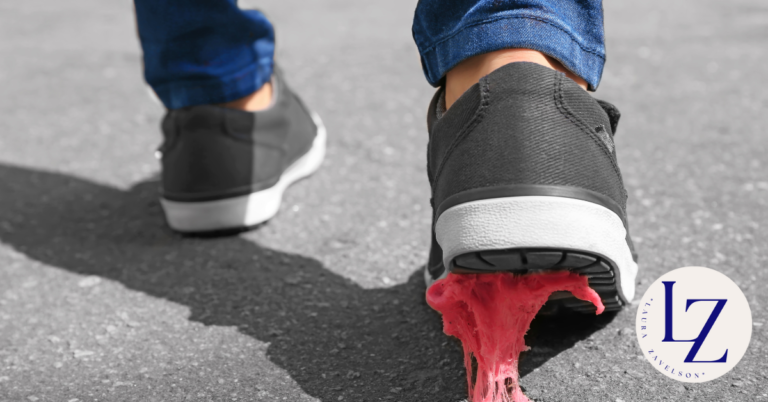 Gum stuck on a shoe represents the "ick" associated with selling to get more coaching clients.